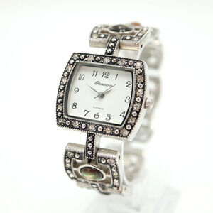 Geneva Womens Silver Tone Opal Watch 29mm Gem Set Bezel Bracelet New Battery